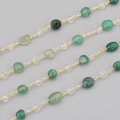 Handmade Natural Green Agate Beaded Chains CHC-I031-11G-1