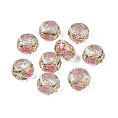 Flower Printed Transparent Acrylic Rondelle Beads TACR-S160-01-D04-1