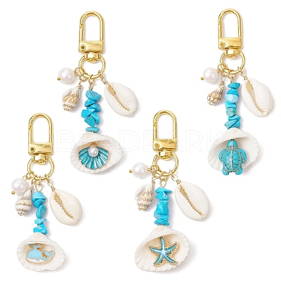 4Pcs 4 Styles Synthetic Turquoise Chip Bead and Shell Pendant Decorations HJEW-JM02915-1