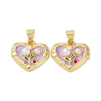 Flower Brass Enamel Pendants KK-D390-17G-04-1
