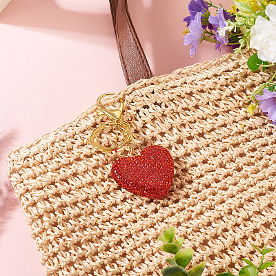 Handmade Polymer Clay Rhinestone Heart Keychains KEYC-TAC00068-01-1