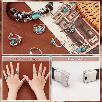 Imitation Leather Oval & Teardrop Finger Rings & Multi-strand Bracelet & Dangle Earrings & Lariat Necklace with Synthetic Turquoise SJEW-PH0001-12-1