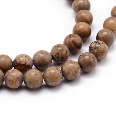 Natural Picture Jasper Round Bead Strands G-J303-08-8mm-1