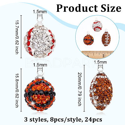24Pcs 3 Style Handmade Polymer Clay Rhinestone Pendants PALLOY-OC00047-1