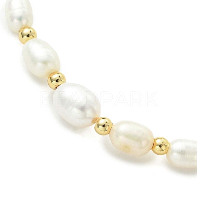 Adjustable Natural Cultured Freshwater Pearl & Brass Beads Slider Bracelets for Women BJEW-JB13607-1