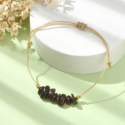 Natural Garnet Chips Braided Bead Bracelets BJEW-JB09851-01-1