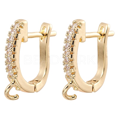 Brass Micro Pave Clear Cubic Zirconia Hoop Earring Findings ZIRC-YW0001-08G-1