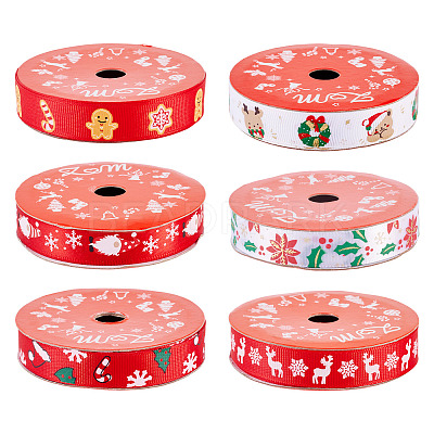 6Rolls 6 Styles Christmas Polyester Printed Ribbon OCOR-TA0003-43-1