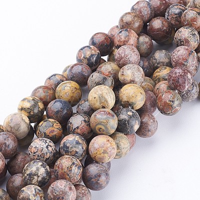 Natural Leopard Skin Jasper Round Bead Strands G-P070-77-4mm-1