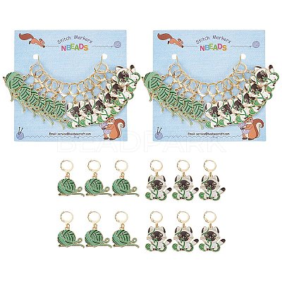 Alloy Enamel Yarn Ball & Cat Charm Locking Stitch Markers HJEW-PH01721-1