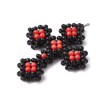 Seed Beads Beaded Charms PALLOY-MZ00358-02-1