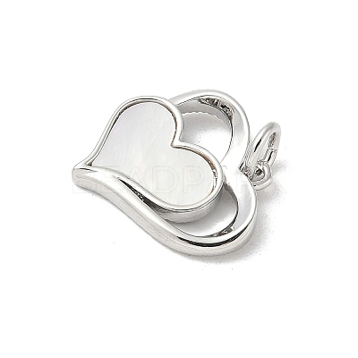 Brass Pave Natural White Shell Heart Charms with Jump Rings KK-S522-08B-P-1