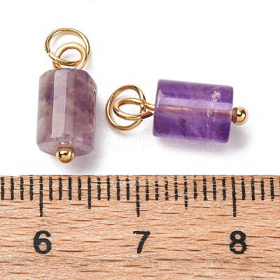 Natural Amethyst Column Charms with 304 Stainless Steel Jump Rings G-Q032-01D-1