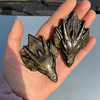 Natural Golden Sheen Obsidian Carved Dragon Figurines PW-WG46613-01-1
