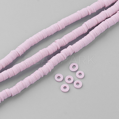 Flat Round Handmade Polymer Clay Bead Spacers CLAY-R067-4.0mm-26-1