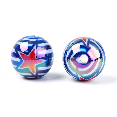 Independence Day Theme Printed Opaque Acrylic Beads MACR-T048-10D-1