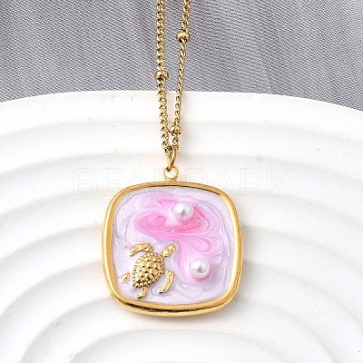 Summer Beach 304 Stainless Steel Lavender Enamel Pendant Necklaces for Women NJEW-U043-01A-G-1