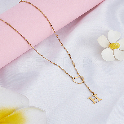 1Pc Letter & Heart Stainless Steel Lariat Necklaces for Women NJEW-LP0002-87G-H-1