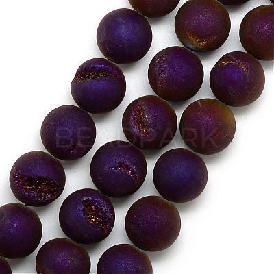 Electroplated Natural Druzy Geode Agate Beads Strands G-S238-12mm-02-1