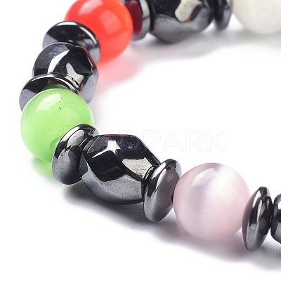 Cat Eye Round Beads Stretch Bracelets BJEW-P268-03-1