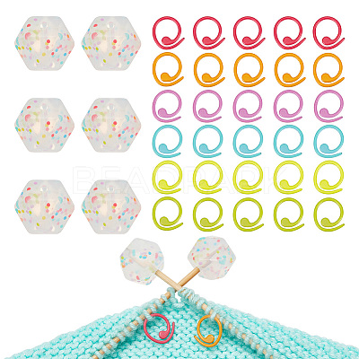 Hexagon with Polka Dot Pattern Food Grade Eco-Friendly Silicone Knitting Needle Stoppers DIY-NB0010-70-1
