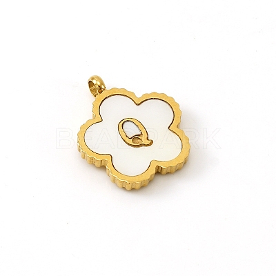 Golden Tone Stainless Steel Pave White Shell Letter Flower Charms PW-WGC5230-17-1