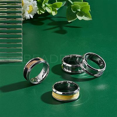 12Pcs Stainless Steel Grooved Finger Ring Settings STAS-UN0038-94A-1