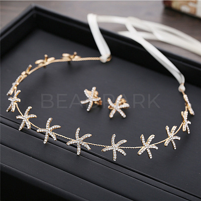 Starfish Alloy Crystal Rhinestone Hairband & Stud Earrings Sets FS-WGF7E24-01-1