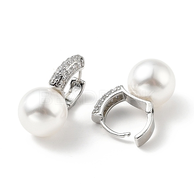 Plastic Pearl Dangle Hoop Earrings with Clear Cubic Zirconia EJEW-A070-08P-1