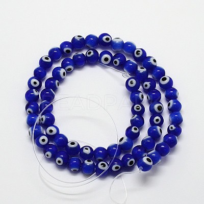 Handmade Evil Eye Lampwork Round Bead Strands X-LAMP-L055-6mm-06-1