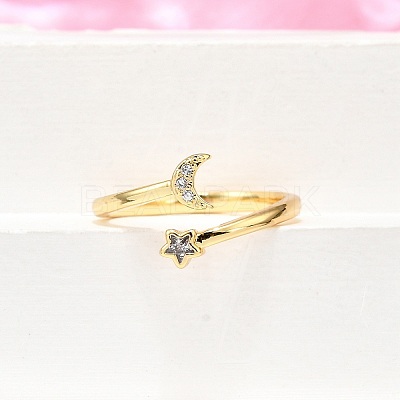Brass Micro Pave Clear Cubic Zirconia Cuff Rings for Women RJEW-H247-26G-1