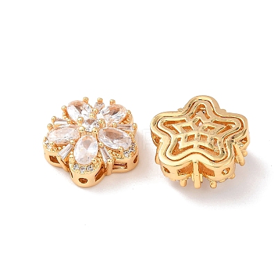 Brass Micro Pave Cubic Zirconia Beads KK-A284-19G-04-1