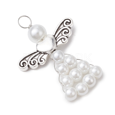 Pearlized Glass Pearl Bead Pendants PALLOY-JF03206-02-1