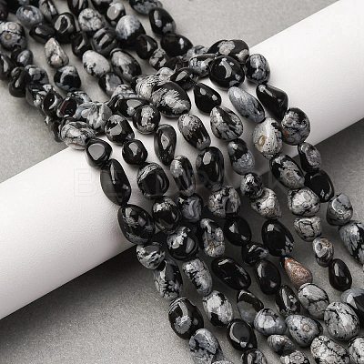 Natural Snowflake Obsidian Beads Strands G-K395-A04-01-1