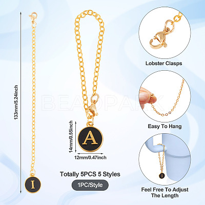 5Pcs 5 Style Flat Round with Letter Alloy Enamel Wine Glass Charms HJEW-TA0001-18-1