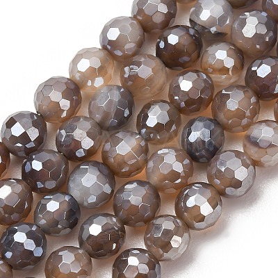 Electroplated Natural Agate Beads Strands G-B191-A07-6mm-12-1