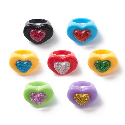 3D Resin Heart Finger Ring RJEW-JR00538-04-1