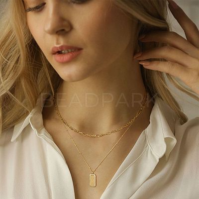 Brass Micro Pave Clear Cubic Zirconia Rectangle with Initial Pendant Double Layer Necklaces for Women FS-WG478B5-13-1