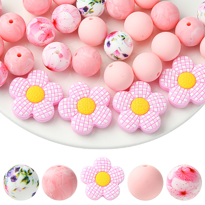 30Pcs 5 Styles Silicone Focal Beads SIL-YW0002-21D-1