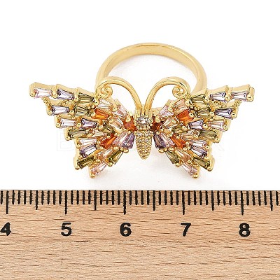 Butterfly Brass Micro Pave Colorful Cubic Zirconia Finger Rings for Women RJEW-G343-30G-01-1