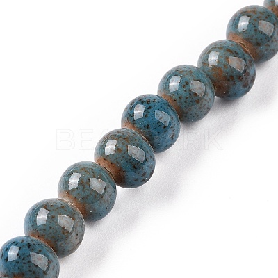 Handmade Fancy Antique Glazed Porcelain Ceramic Round Beads Strands PORC-L019-6mm-M-1