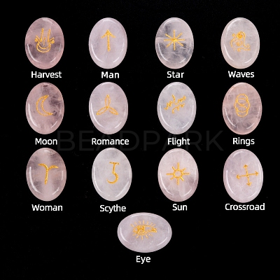 Oval Natural Rose Quartz Rune Stones PW-WG63123-07-1