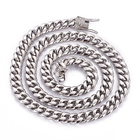 304 Stainless Steel Curb Chain Necklaces NJEW-F261-02P-A-1