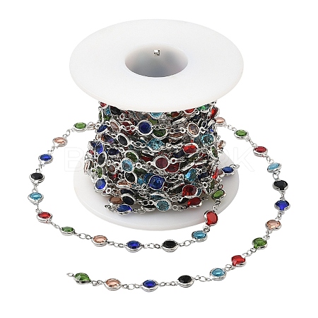 2M Flat Round Handmade Brass Glass Link Chains CHC-YW0001-10P-1