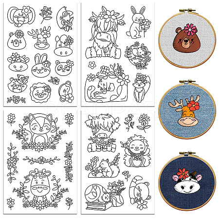 4 Sheets 11.6x8.2 Inch Stick and Stitch Embroidery Patterns DIY-WH0455-191-1