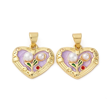 Flower Brass Enamel Pendants KK-D390-17G-04-1
