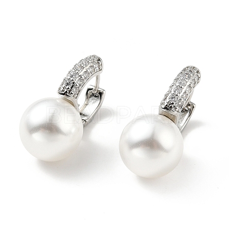 Plastic Pearl Dangle Hoop Earrings with Clear Cubic Zirconia EJEW-A070-08P-1
