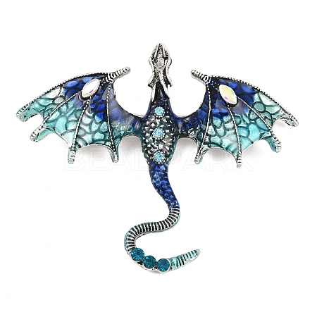 Dragon Alloy Rhinestone Lapel Pins for Backpack Clothes JEWB-G043-01B-1