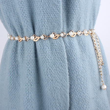 Leaf Alloy & Plastic Pearl Link Chain Waist Belly Chains for Women FS-WGE56DF-01-1
