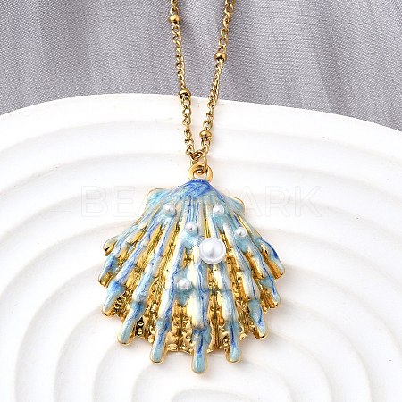 Summer Beach 304 Stainless Steel Light Sky Blue Enamel Pendant Necklaces for Women NJEW-U043-01B-G-1